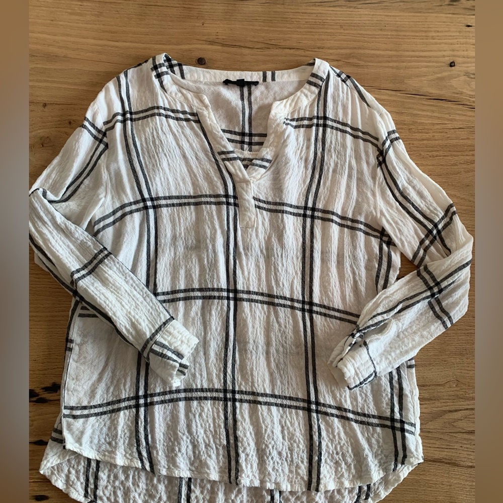 Jane + Delancey Plaid Black and White Tunic Gauze Top Long Sleeve Women’s M Prel
